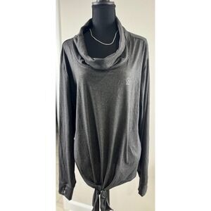 Enlighten Cowl Neck Tie Front Long Sleeve Casual Sports Top 3X